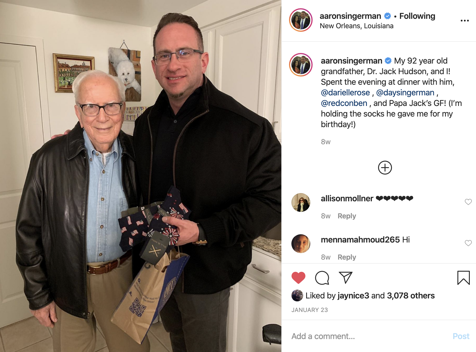 Aaron Singerman with American War Hero & Grandfather Dr. Jack Hudson Aaron Singerman with American War Hero & Grandfather Dr. Jack Hudson